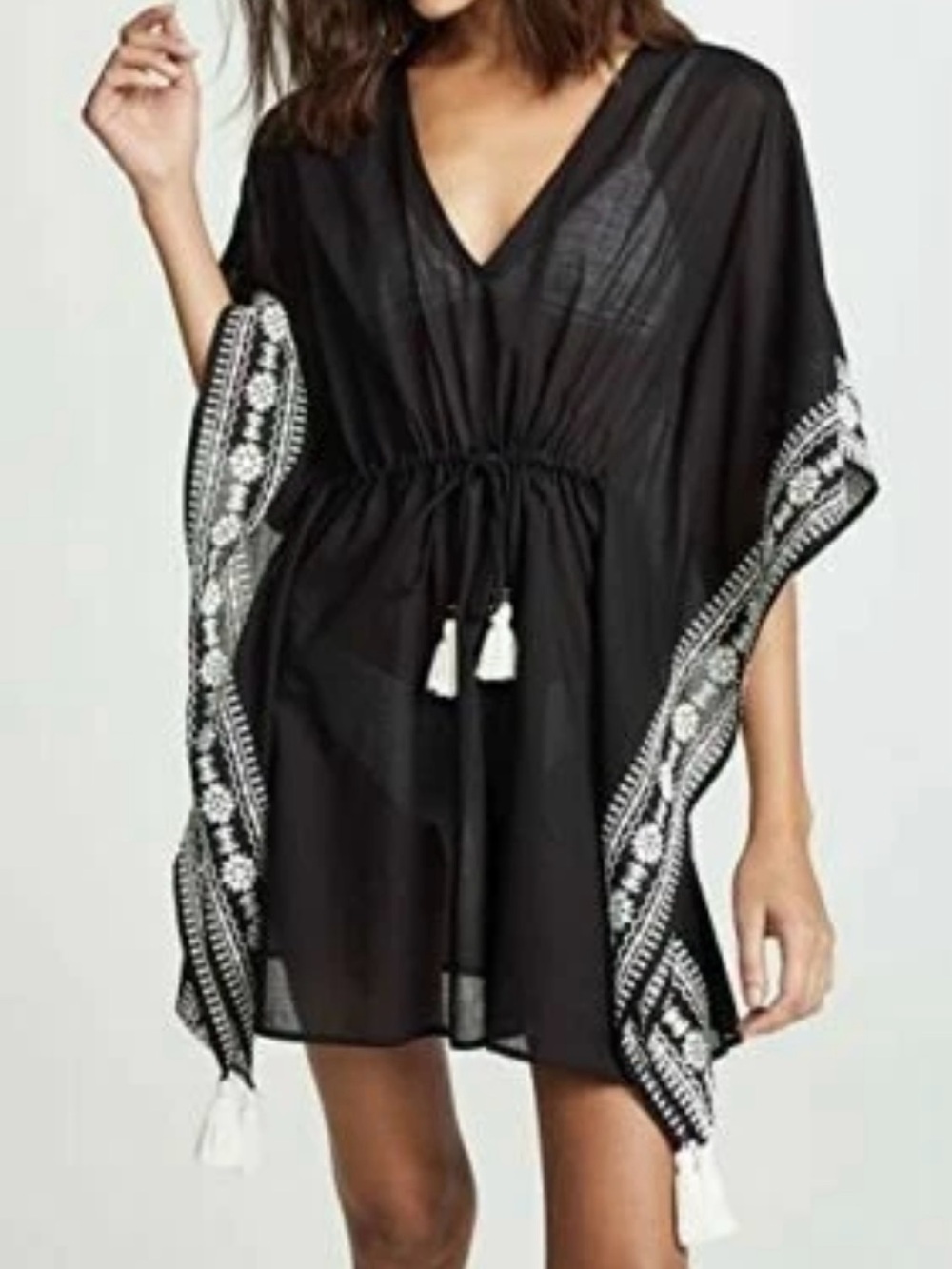Tory Burch Ravena Beach Caftan Tunic Cover Up Black Swim 46404 Size M/L - Picture 6 of 16